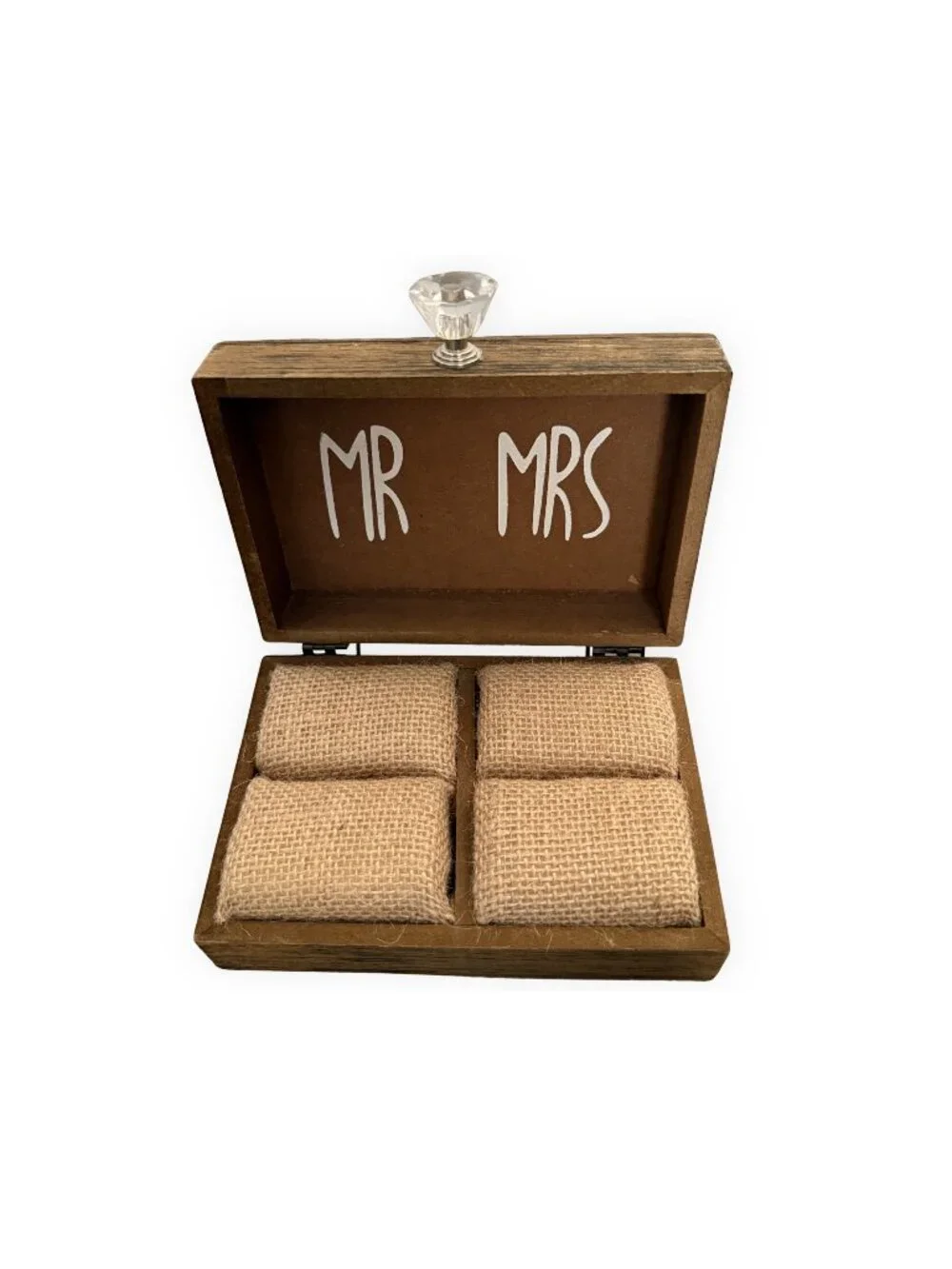Wood Ring Bearer Box Mr and Mrs Two Become One Rustic Burlap Wedding